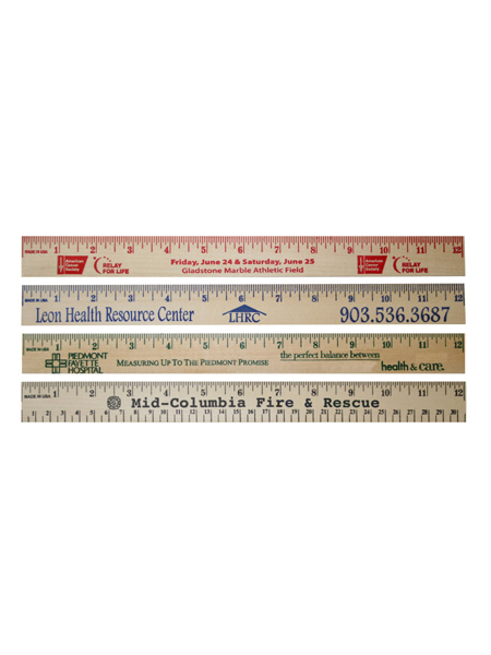 12 inch Natural Wooden Ruler - Custom Imprint